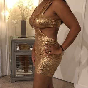 Gold sequins cutout mini dress